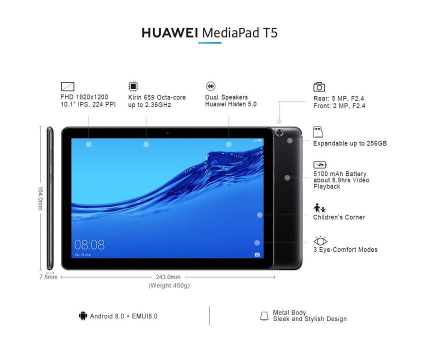 ⁦HUAWEI MediaPad T5 - 10.1 بوصة Android 8.0 Tablet⁩ - الصورة ⁦11⁩